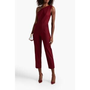Oscar De La Renta NWT One-Shoulder Tulle Paneled Twill Jumpsuit in Claret Size 8